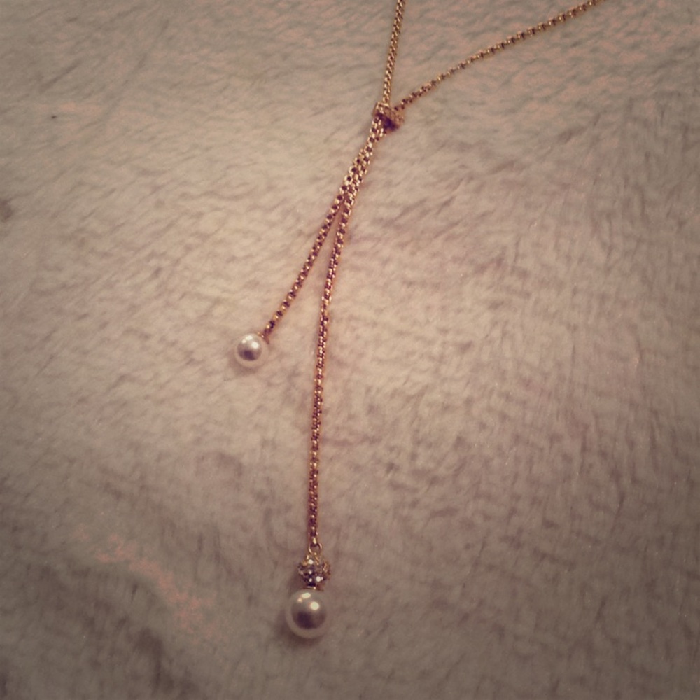 Michael Kors Lariat Style Pearl & Crystal Necklace